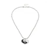 Hänghalsband hjärtform yin och yang halsband för kvinnor tai chi 2023 mode smycken klumpskedja korta pärlor