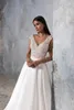 Party Dresses Open Back Sleeveless Satin Deep V Neck Boho Lace Applique Aline Wedding Dress Sweep Train Gown Bridal 230221