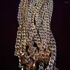 Chains 14mm Men's Miami Curb Cuban Chain Gold Necklace Hip Hop Bling Iced Out Paved Rhinestones CZ Rapper Male Jewelry