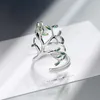 Bröllopsringar Retro Böhmen Fresh Lady Tree of Life Green Leaf Justerbart finger för kvinnor Silver Color Jewelry Party Gift