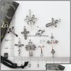 Charms Fashion Flower Smooth Cross Tibetan Sier Plated Pendants For Gift Jewelry Drop Delivery 202 DHYM6