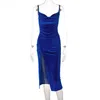 Freizeitkleider Elegantes Abendkleid für Frauen Sommer Samt Midi Figurbetontes Kleid Frauen ärmellos schulterfrei rückenfrei Party Club Kleider 230221