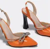 Sandaler bra kvalitet chic trendig orange spetsig tå bling bow tie kvinnor skor elegant sexig högklackare sommarparty lady 230220