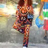 Women's Two Piece Pants African Suit Clothes For Women 2 Outifts Dashiki Button Long Sleeve Shirt Loose Straight Casual Spring 2XL