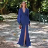 Casual Dresses Modern Vneck Royal Blue Mother of Bride Long Sleeves Mermaid Evening Front Slit Wedding Guest Gowns Plus Size 230221