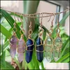 Charm Wire Wrap Natural Stone Charms Drop Boucles d'oreilles Hexagonal Améthystes Lapis Violet Quartz Rose Cristal Boucle D'oreille Chakra Pendu Baby De Dhyfr