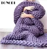 Blankets TONGDI Soft Warm Large Handmade Knitted Coarse Woolen Blanket Pretty Gift For Winter Bed Sofa Girl All Season Sleeping Bag 230221