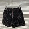 Women's Shorts Black Silver Zipper Night club Full Shiny Sequin pants High Waist Woman Calsones De Mujer 230220