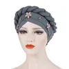 Vêtements ethniques Femmes musulmanes Stretch Braid Cross Whip Perle Soie Turban Chapeau Écharpe Bonnet Caps Hijab Headwear Head Wrap Accessoires de cheveux