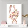 Baby Room Wall Art Canvas Pictures Nursery Prints Flower Rabbit Canvas Painting Woodland Animals Poster Nordic Fox Deer Picture Woo