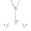 Collana Orecchini Set Moda Europea E Americana Oro / Argento Bianco Farfalla Ciondolo In Acciaio Inossidabile Per Gioielli Da Donna