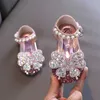 Sandálias novas meninas sandálias de lantejoulas crianças strass pérolas sapatos princesa crianças sandálias desempenho casamento