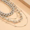 Kedjor Kunjoe 4st/Set Cuban Link Necklace Fashion Hip Hop Neck Jewelry for Women Bling Iced Out Full Rhinestone Rapper