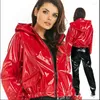 Women's Hoodies Casual PVC Latex Leather Jacket Women Shiny Patent Long Sleeve Short Coats Ladies Sweatshirts Coat Clubwear Loose Custom