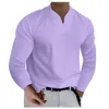 メンズTシャツソリッドカラーvネック長袖男性Tシャツスリムフィットシュリンク耐性シャツスタイリッシュな通気性プルオーバートップ