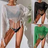 풀오버 비키니 커버 업 v-neck tassel hollowed out beach sun protection clothing designer luxury short smock stcy2133 여자 수영복 비치 숄