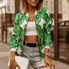 Women's Jackets Flower Print Long Sleeve Bomber Jacket Fashion Zipper Up Vintage Coat Tops Elegant Slim Basic Ladies Coatwear#g4