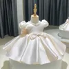 Girl's Dresses Champagne Satin Girl Party Dress Beading Kids Elegant Dresses For Girls Princess Cloths Luxury Birthday Gown Baby Vestidos 1-8Y W0221