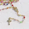 Pendant Necklaces 12pcs Wish Bottle Bling Rhinestone 4mm Rosary Beads INRI JESUS Cross Necklace Catholic Fashion Religious JewelryPendant