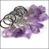 Nyckelringar Naturliga Amethyst Rough Stone Keychains Healing Crystal Mineral Prov Handv￤ska Keyring Pendant Accessorie Baby Drop Deliv Dhgae