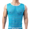 Men's Tank Tops Chiffon Mesh Mens Transparent Men Sexy Fitness Bodybuilding Stripes Gay Sleeveless Singlets/Sheer Vests