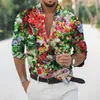 Mäns avslappnade skjortor Luxury Hawaiian Tropical for Men 3D Printed Floral Long Sleeve Blue Beach Holiday Camisa Overdized Tops tee Homme 230221