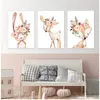 Baby Room Wall Art Canvas Pictures Nursery Prints Flower Rabbit Canvas Painting Woodland Animals Poster Nordic Fox Deer Picture Woo