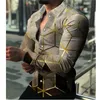 Men's Casual Shirts Spring Autumn Square Grid Gradual Fashion Turndown Collar Buttoned Man Clothing Printing Long Sleeve Tops 230221