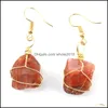 Dangle Lustre Fil Enroulé Cristal Naturel Pierre Brute Irregar Ore Boucles D'oreilles Énergie Guérison Gemme Améthyste Quartz Femmes Drop Dhrjo