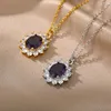 Pendant Necklaces Fashion Luxury Inlaid White Drill Sunflower Necklace For Women Jewerly Blue Color Oval Crystal Wedding Collier Femme