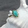 Cluster Rings Y.YING Real Green Amazonite Rhinestone Gold Plated Brass Gemstone Ring For Engagement