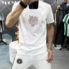 남자 티셔츠 남성용 고품질 Tshirt Tiger 헤드 스팽글 최신 디자인 럭셔리 패션 브랜드 남성 짧은 슬리브 티 녹색 대형 남자 의류 Z0221