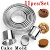 Moldes de cozimento 11pcsset aço inoxidável biscoito redondo cortadores de biscoito de círculo de pastelaria de metal moldes de anel círculo para cozinha molde DIY 230221