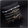 Charm Bracelets Cr Jewelry Alloy Bracelet Hollow Double Love Pentagram Moon Natural Stone Diamond Strands Set Wholesale Manufacturers Dhuc3