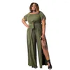 Tute da ginnastica Plus Size 2023 Summer Pant Suits Green T-Shirt Splice Wide Leg Lounge Set da donna