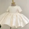 Vestidos de menina bebê menina vestido princesa cetim pérola miçangas infantil gestido festa de casamento de aniversário roupas de bebê vestidos de batismo de natal w0221