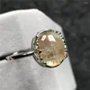 Clusterringen Echte natuurlijke goud Rutilated Quartz Ring Sieraden voor vrouw Lady Man Crystal 12x11mm kralen zilversteen verstelbaar