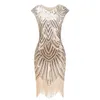 Casual Dresses Vintage 1920s Flapper Great Gatsby Dress O-Neck Cap Sleeve Sequin Fringe Party Midi Vestidos Verano 2023 Summer ClubCasual