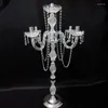 Party Decoration 10PCS 90CM Height Acrylic 5-arms Metal Candelabras With Crystal Pendants Wedding Candle Holder Centerpiece Decor