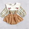 Clothing Sets Born Baby Girl Plaid Shirt Strap Skirt Infant Toddler Child Cotton Long Sleeve Top Spring Autumn Summer Clothes Set