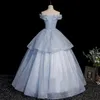 Feestjurken lichtblauw glanzende quinceanera van de schouder kanten bloemen tule ball jurk vloerlengte elegant vestido de baile 230221