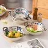 Bowls Double Ear Large Soup Bowl Japanese Retro Irregular Shape Ceramic Ramen Salad Porcelain Tableware Home Kitchen Supplies