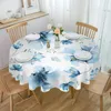 Nappe de table aquarelle fleurs bleues au printemps rond Festival salle à manger nappe imperméable couverture pour décor de fête de mariage