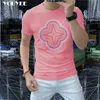 Herr t-shirts herrar tshirt 2022 sommar ny mode märke designer het diamant kort ärm tees manliga dominerande rosa gröna toppkläder z0221