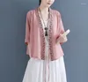 Blusies feminino Cotton 2023 Camisa feminina Cardigan Bordado V Moda de pescoço Moda de manga Casual Blusa Yoyikamomo