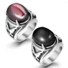 Clusterringen Zwart Red Agate Gemstones Tercel Cool Finger Bands For Men Titanium roestvrijstalen Bague Trendy mannelijke accessoires