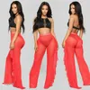 Womens summer bikini cover-ups Ruffled edge pure color sexy mesh pants see-through stcy2120 casual swimwear cover-up beach vacation pants