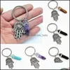 Principais an￩is de pedra natural PRISM HEXAGONAL PALM KEYCHAINS SIER COR CORA CURA ROSE CRISTAL CRISTAL Dec￧￣o de chave para homens homens Baby Drop D DHCS6