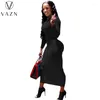 Vestidos casuais Vazn 2023 Early Autumn Solid Sexy Office Lady Dress Long Manuve Mulheres suaves de manga cheia para túnica noturna