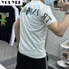 Herr t-shirts mäns korta ärm t-shirt koreansk version smal passande stilig personlighet bakmönster tryckt topp merceriserad bomull manlig tees 4xl z0221